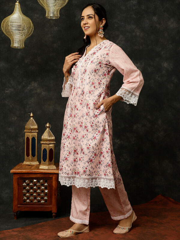 PINK ROSE PRINTED PAKISTANI KURTA WITH PALAZZO AND DUPATTA - Image 3