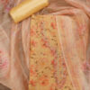 Beige Sequin Embellished Floral Printed Cotton Dress Material with Dupatta
