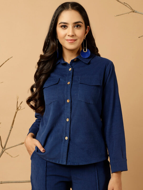 Navy Blue Corduroy Shirt - Image 2