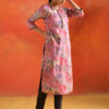 Pink Botanical Printed Embroidered Straight Kurta - Image 2