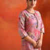 Pink Botanical Printed Embroidered Straight Kurta - Image 3